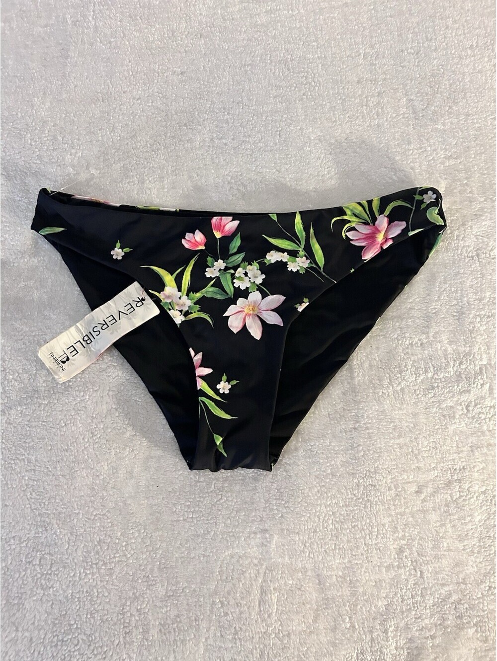 Tini Bikini Swim Wear Womens Black Floral Reversible Bikini Bottoms Size S